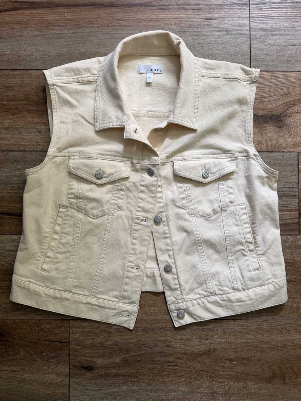 LOFT Cream Sleeveless Denim Jacket Vest